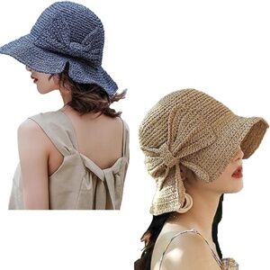 Women’s Foldable Straw Sun Hats With Bow